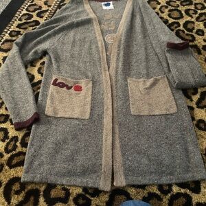 Gray and Tan Women's Cardigan says on back love to moon n back